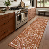 Covaba aztec moroccan distressed runner rug in amber clay, styled in a room setting