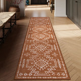 Covaba aztec moroccan distressed runner rug in amber clay, styled in a room setting, view 2