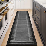 Covaba modern minimalist line runner rug in ink black, styled in a room setting