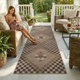 Covaba tribal soft easy jute tan indoor/outdoor runner rug in multicolor, styled in a room setting, view 7