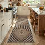 Covaba tribal soft easy jute tan indoor/outdoor runner rug in multicolor, styled in a room setting, view 3