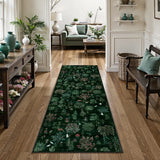 Covaba forest woodland deep runner rug in fern green, styled in a room setting