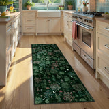 Covaba forest woodland deep runner rug in fern green, styled in a room setting, view 2