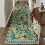 Covaba egyptian-inspired botanical runner rug in fern green, styled in a room setting, view 2