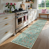 Covaba modern parisian insect runner rug in sage mist, styled in a room setting, view 4