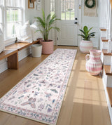 Covaba modern parisian insect runner rug in soft blush, styled in a room setting, view 2