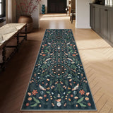 Covaba boho insect botanical floral runner rug in ink black, styled in a room setting, view 6