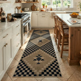 Covaba tribal soft easy jute indoor/outdoor runner rug in ink black, styled in a room setting, view 5