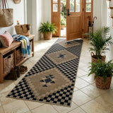 Covaba tribal soft easy jute indoor/outdoor runner rug in ink black, styled in a room setting, view 6