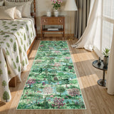 Covaba forest woodland runner rug in fern green, styled in a room setting, view 2