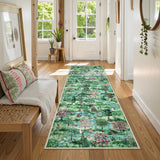 Covaba forest woodland runner rug in fern green, styled in a room setting