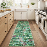 Covaba forest woodland runner rug in fern green, styled in a room setting, view 4