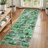 Covaba forest woodland runner rug in fern green, styled in a room setting, view 3