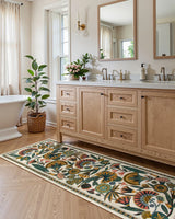 Covaba egyptian-inspired botanical runner rug in ivory cream, styled in a room setting, view 2