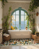 Covaba egyptian-inspired botanical runner rug in ivory cream, styled in a room setting, view 3