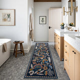 Covaba egyptian-inspired botanical runner rug in deep navy, styled in a room setting