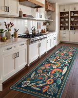Covaba egyptian-inspired botanical runner rug in teal haze, styled in a room setting, view 2
