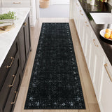 Covaba vintage persian distressed runner rug in ink black, styled in a room setting, view 6