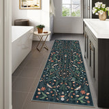Covaba boho insect botanical floral runner rug in ink black, styled in a room setting, view 4