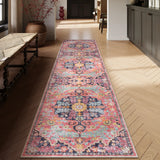 Covaba bohemian floral medallion runner rug in faded rose, styled in a room setting, view 5