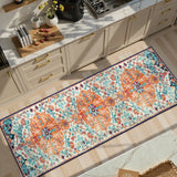 Covaba bohemian floral medallion runner rug in amber clay, styled in a room setting, view 3