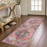 Covaba bohemian floral medallion runner rug in faded rose, styled in a room setting, view 3