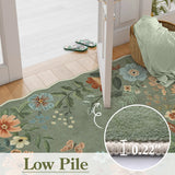 Covaba boho modern parisian floral scalloped rug in fern green, styled in a room setting, view 2
