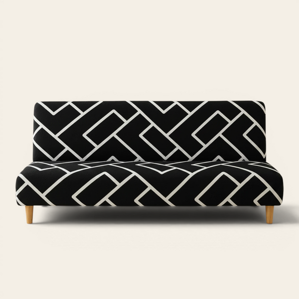 Sofa Bed Cover – Trellis Geometric – Black & Ivory