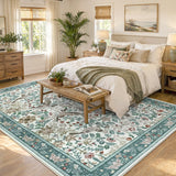 Covaba botanical bird garden chenille area rug in warm beige, styled in a room setting, view 2