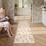 Covaba romantic vintage floral rose garden and runner rug in blush clay, styled in a room setting, view 2