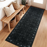 Covaba vintage persian distressed runner rug in ink black, styled in a room setting, view 8