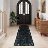 Covaba vintage persian distressed runner rug in ink black, styled in a room setting, view 9