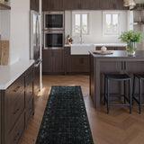 Covaba vintage persian distressed runner rug in ink black, styled in a room setting, view 12