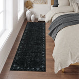 Covaba vintage persian distressed runner rug in ink black, styled in a room setting, view 13