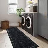 Covaba vintage persian distressed runner rug in ink black, styled in a room setting, view 14