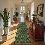 Covaba maximalism vibrant blossom floral - size deal runner rug in forest fern, styled in a room setting, view 3