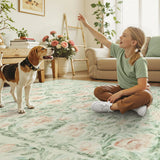 Covaba vintage floral rug in soft green, styled in a room setting, view 3