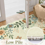 Covaba boho modern parisian floral scalloped rug in warm beige, styled in a room setting, view 2