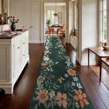 Covaba boho modern parisian floral scalloped runner rug in forest fern, styled in a room setting, view 9