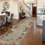 Covaba boho modern parisian floral scalloped runner rug in coffee brown, styled in a room setting, view 8