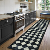 Covaba modern geometric diamond checkered runner rug in ink black, styled in a room setting, view 4