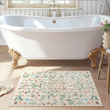 Covaba boho insect botanical floral doormat in warm beige, styled in a room setting, view 2