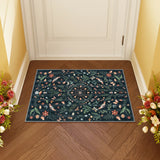 Covaba boho insect botanical floral doormat in ink black, styled in a room setting