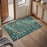 Covaba boho insect botanical floral doormat in forest fern, styled in a room setting