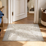 Covaba vintage woodland doormat in warm beige, styled in a room setting, view 2