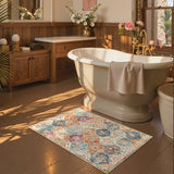 Covaba ultra-thin vintage floral moroccan trellis and doormat in faded rose, styled in a room setting