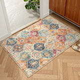 Covaba ultra-thin vintage floral moroccan trellis and doormat in faded rose, styled in a room setting, view 4