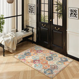 Covaba ultra-thin vintage floral moroccan trellis and doormat in faded rose, styled in a room setting, view 2