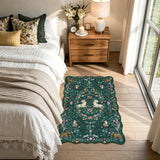 Covaba maximalist unicorn garden scalloped doormat in forest fern, styled in a room setting, view 3
