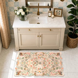 Covaba maximalist unicorn garden scalloped doormat in blush clay, styled in a room setting